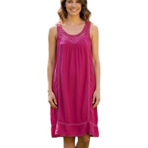 Martina Innocenti Made In Italy Linen Lace Sleeveless Knee Length Dress 1X Pink